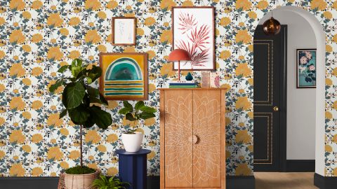 Vintage Floral Yellow Peel-and-Stick Wallpaper by Drew Barrymore Flower Home