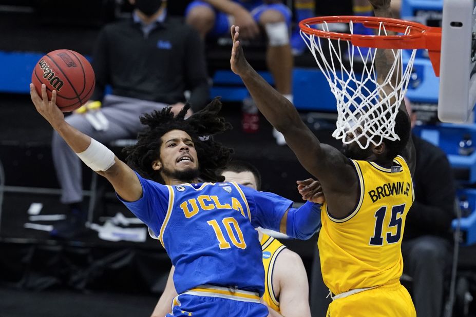 UCLA point guard Tyger Campbell rises for a shot on Tuesday.
