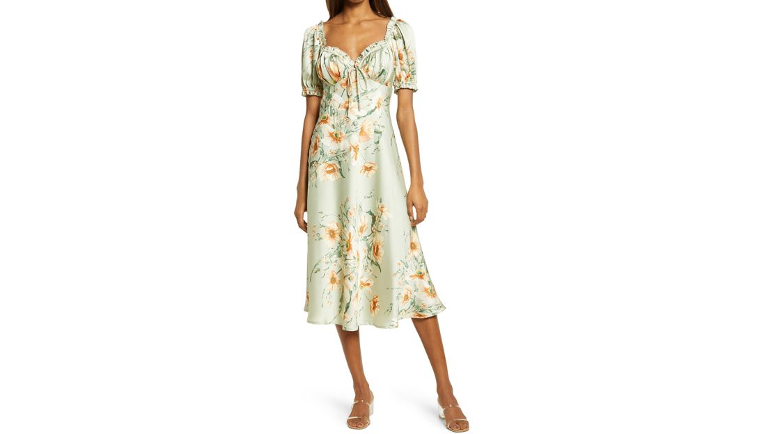 Floret Studios Floral Puff Sleeve Midi Dress