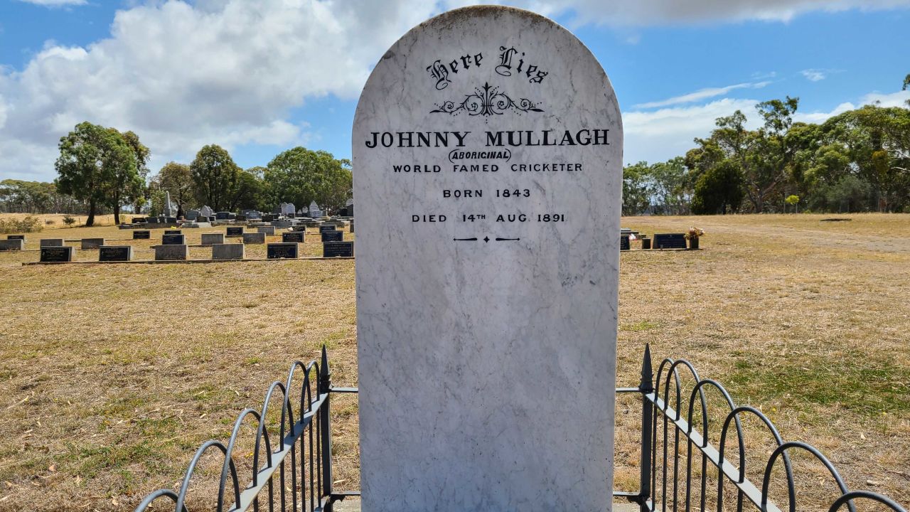 The grave of Johnny Mullagh in the Australian town of Harrow, Victoria, where he was buried after he died in 1891.