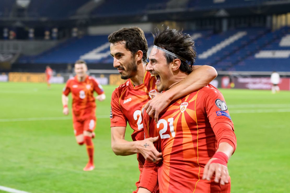 Eljif Elmas celebrates after scoring to beat Germany in the World Cup qualifying campaign. 