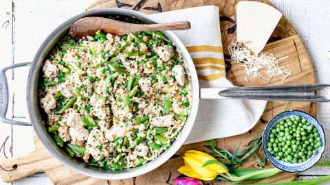 One Pot Chicken and Rice With Spring Veggies by Katie Webster