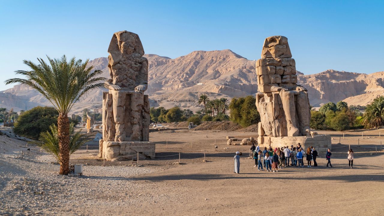 <strong>The Colossi of Memnon: </strong>The two colossal statues near Luxor represent Pharaoh Amenhotep III (reign 1390--53 BCE). They were part of the pharaoh's mortuary temple, hinting at how impressive the full structure would have been.