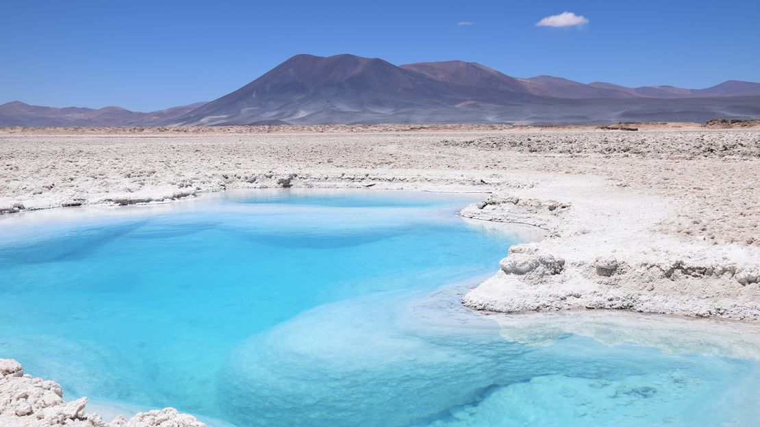 The ethereal turquoise lagoon of the Salar de Pedernales is just north of Nevado Tres Cruces National Park.