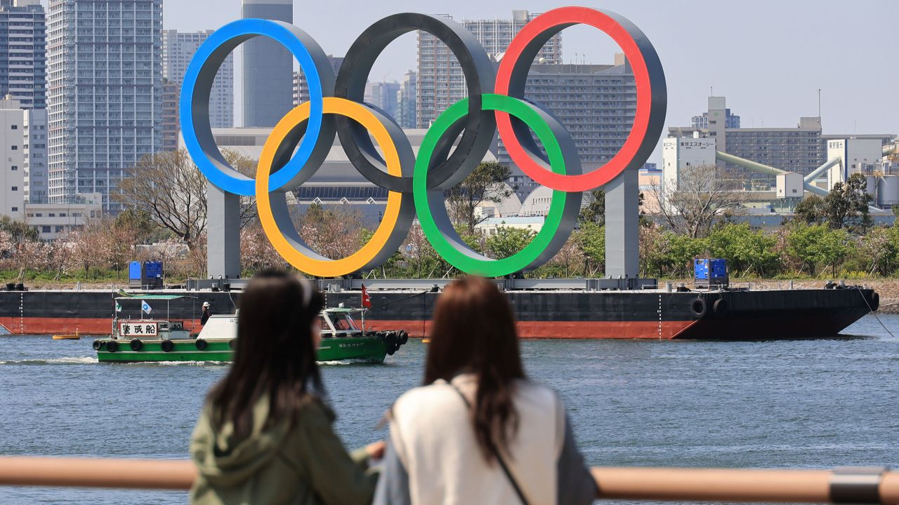 Olympic rings are displayed at Tokyo's waterfront Daiba in anticipation for the summer games.