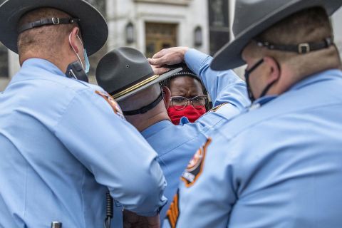Georgia state Rep. Park Cannon is placed into the back of a patrol car after being arrested at the Georgia State Capitol in Atlanta on Thursday, March 25. <a href="https://www.cnn.com/2021/03/25/politics/georgia-state-representative-arrested-governor-office/index.html" target="_blank">She was arrested</a> after knocking on the office door of Gov. Brian Kemp as he was signing an elections bill that restricts voting access. 
