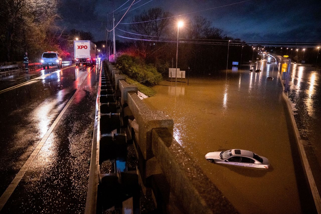 A car is submerged after <a href="https://www.cnn.com/2021/03/28/weather/severe-weather-south-floods-sunday/index.html" target="_blank">flash flooding</a> in Nashville, Tennessee, on Sunday, March 28.