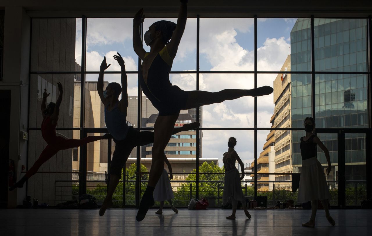 Ballet dancers rehearse at the Joburg Theater in Johannesburg on Thursday, April 1. The Joburg Ballet is returning to the stage later this month.