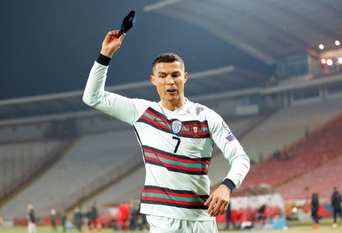 Portuguese soccer star Cristiano Ronaldo throws his captain's armband in frustration after his game-winning goal was disallowed during a World Cup qualifier against Serbia on Saturday, March 27. The referees said the ball didn't cross the line, but television replays showed that it did. The match ended 2-2.