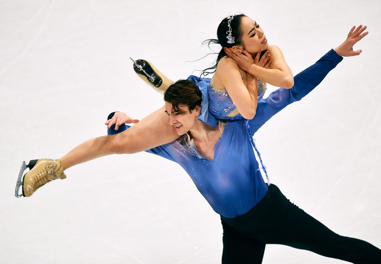 Japanese ice dancers Misato Komatsubara and Tim Koleto perform at the Figure Skating World Championships on Saturday, March 27.
