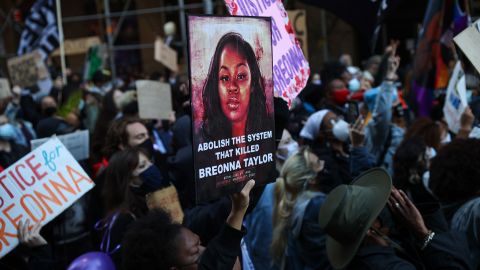 Protesters gathered in New York City in March 2021 to mark the one-anniversary of Breonna Taylor's death.