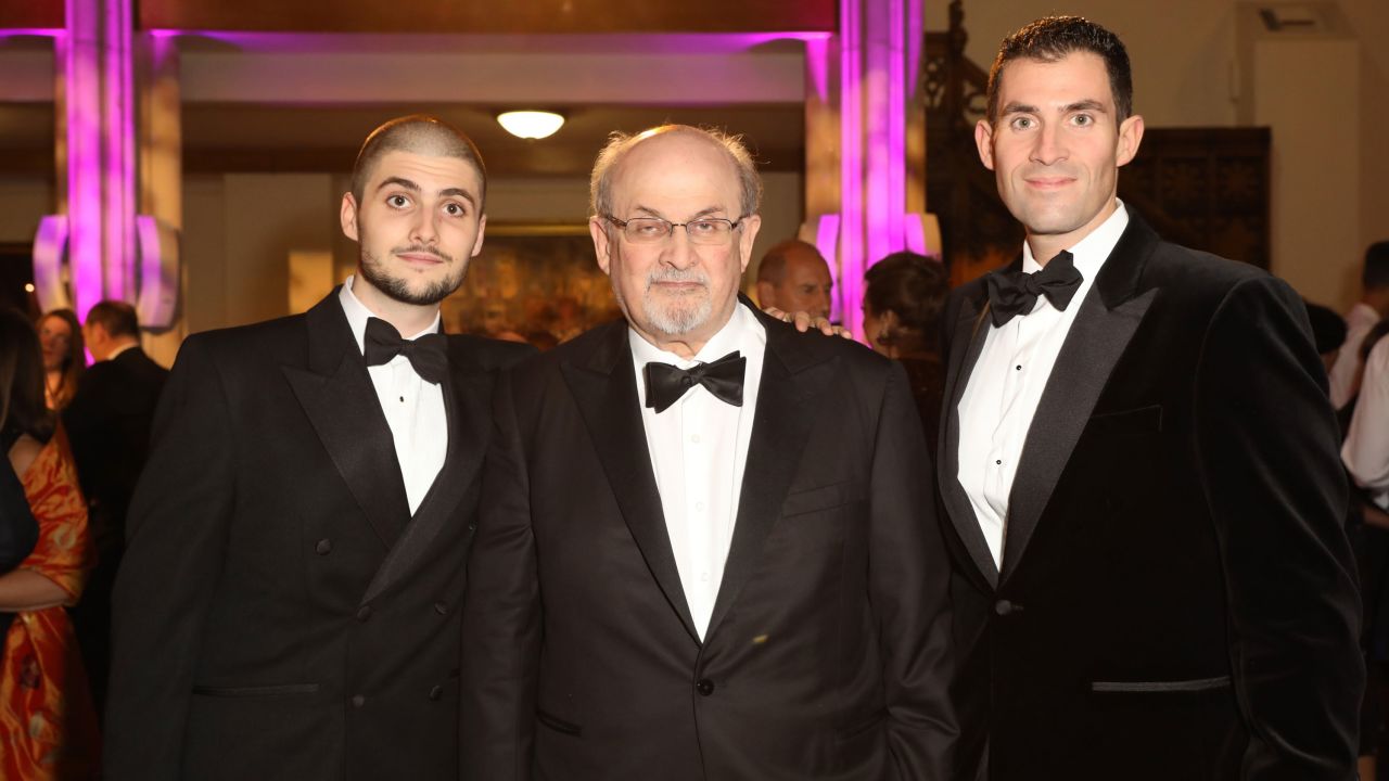 Salman Rushdie with his sons Milan Rushdie (left) and Zafar Rushdie (right).