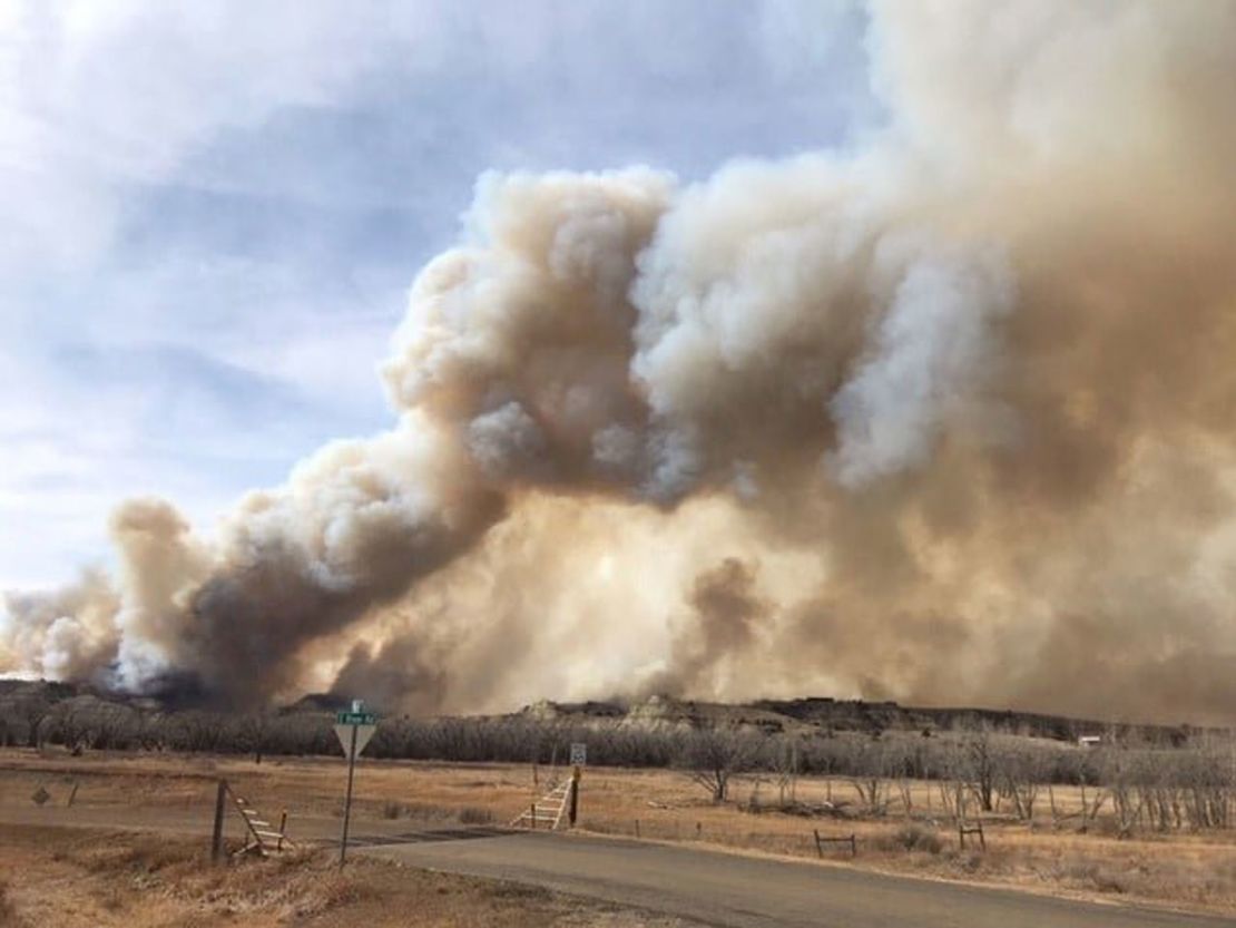 Wildfires burn near the town of Medora, North Dakota.