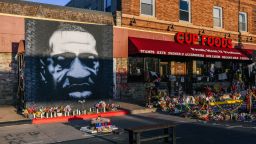 MINNEAPOLIS, MN - MARCH 31: A mural of George Floyd is shown in the intersection of 38th St & Chicago Ave on March 31, 2021 in Minneapolis, Minnesota. Community members continue preparations during the third day in the trial of former Minneapolis police officer Derek Chauvin, who is charged with multiple counts of murder in the death of George Floyd. (Photo by Brandon Bell/Getty Images)