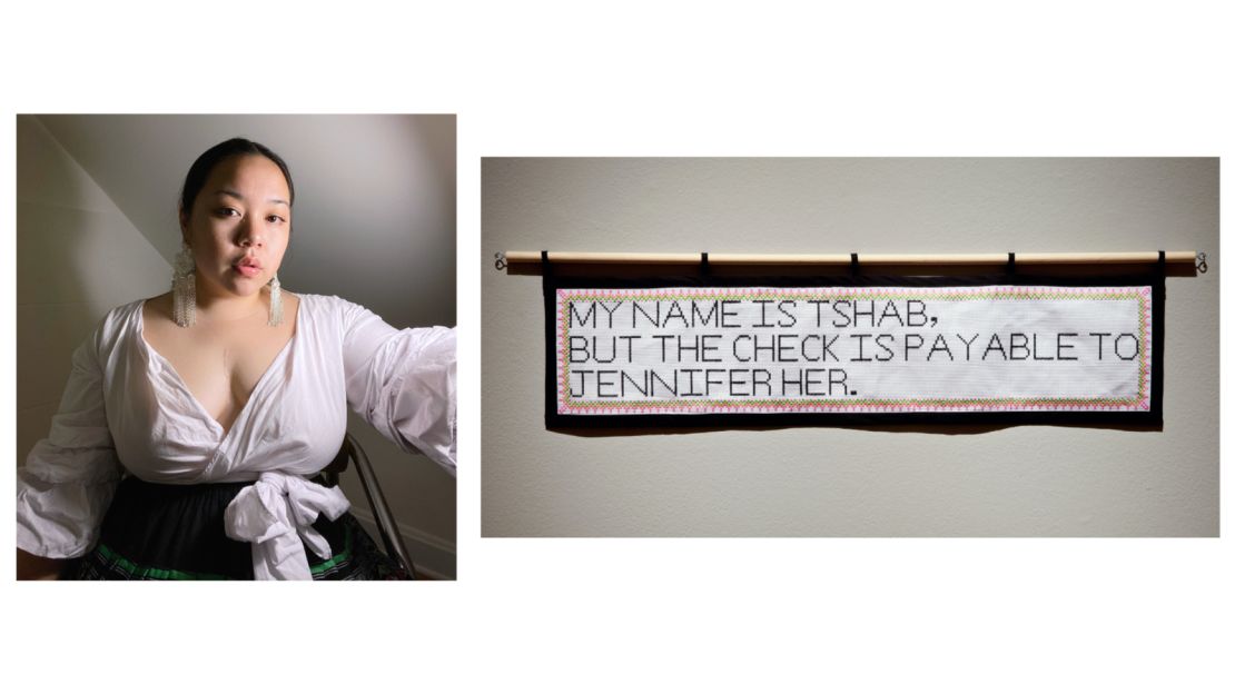 Tshab Her, a Hmong American artist whose work pays homage to her heritage and family.