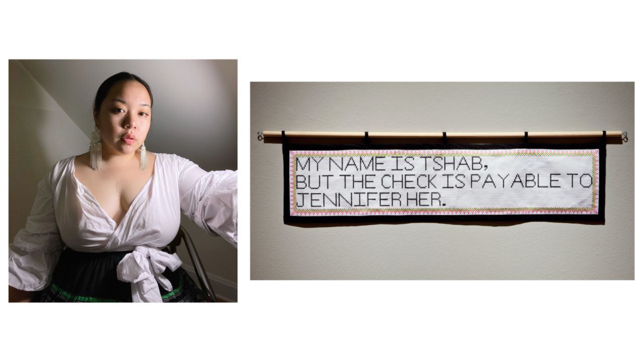 Tshab Her, a Hmong American artist whose work pays homage to her heritage and family.