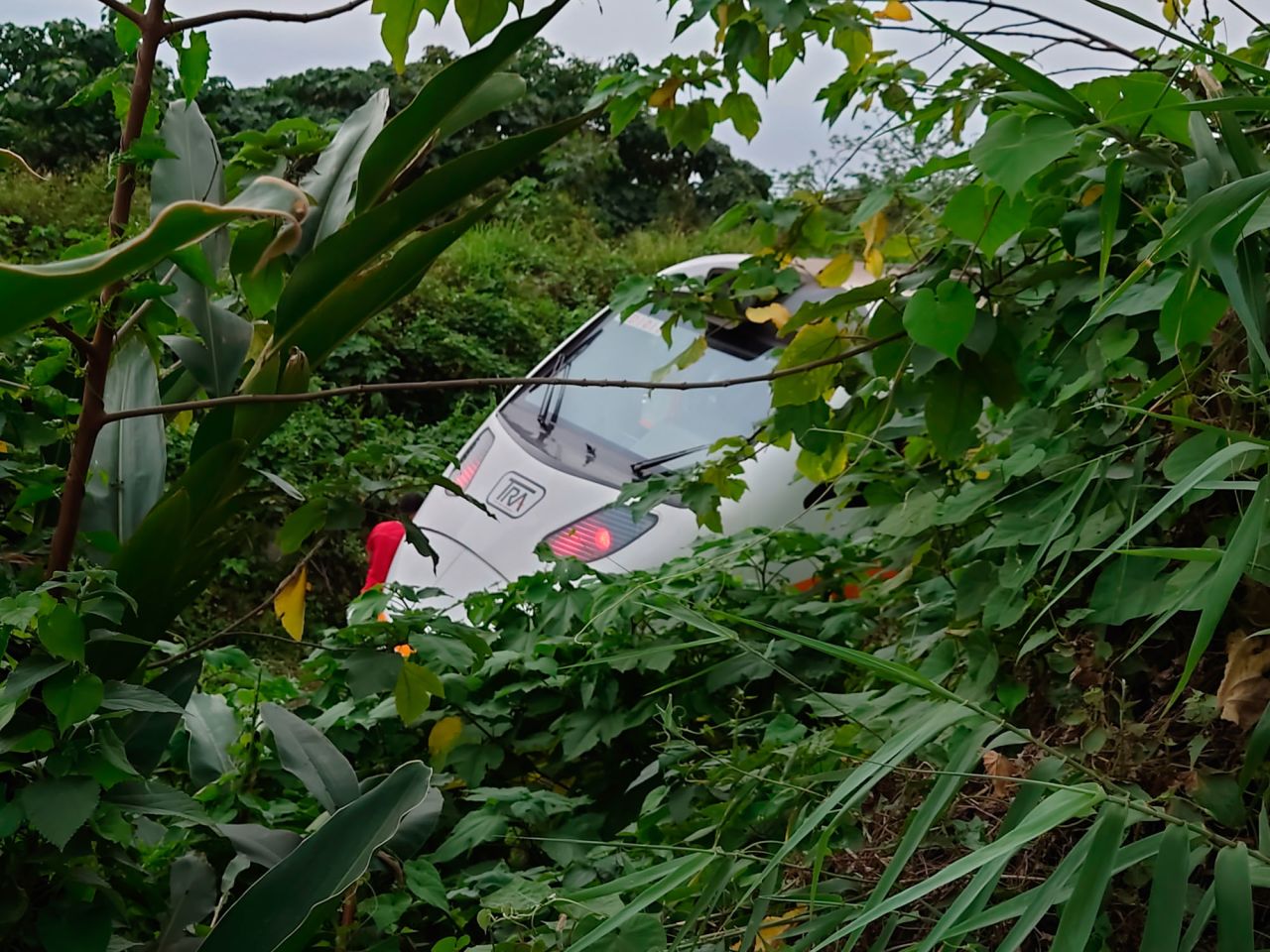 A section of the derailed train is seen cordoned off near the Toroko Gorge area.