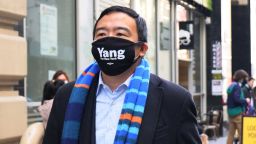 NEW YORK, NEW YORK - MARCH 23: New York City mayoral candidate Andrew Yang leaves the NYC Board of Elections office on March 23, 2021 in New York City. Yang dropped off the signatures needed to officially have his name on the ballot for the mayoral race. His campaign says they collected over 9,000 signatures gathered by volunteers to secure his name on the ballot. (Photo by Michael M. Santiago/Getty Images)