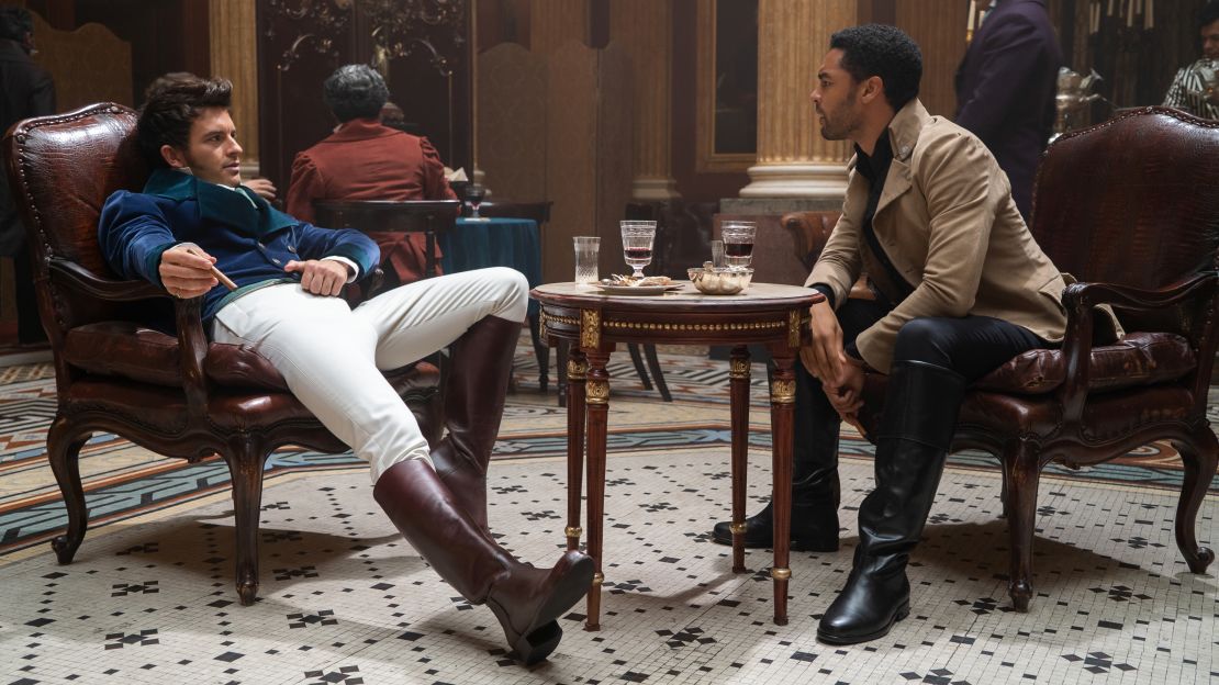 Jonathan Bailey as Anthony Bridgerton and Regé-Jean Page as Simon Basset, the Duke of Hastings, in Season 1 of 'Bridgerton.'