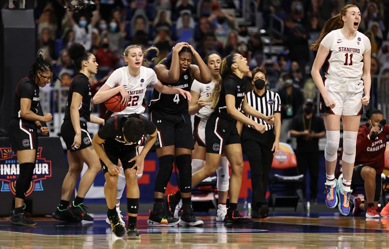 Emotions were on full display at the end of the South Carolina-Stanford game on Friday. South Carolina came up with a steal in the final seconds but missed a couple of shots, and Stanford held on to win 66-65.