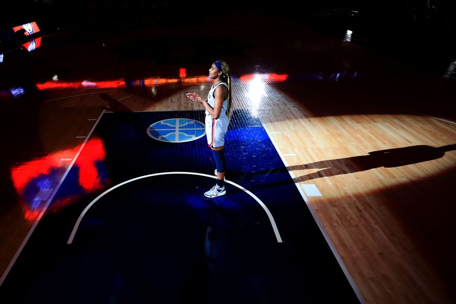 Connecticut's Aaliyah Edwards is introduced before the game.