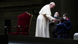 Pope Francis greets children in the square outside St Peter's Basilica on April 2.
