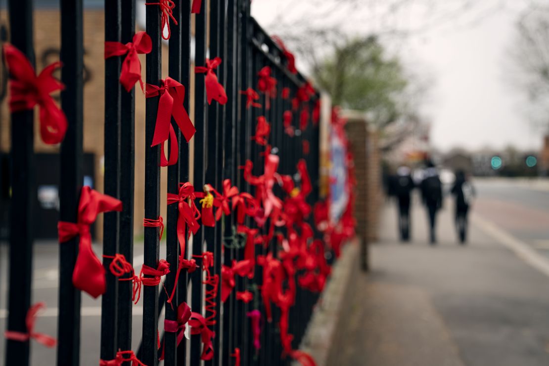 Ribbons tied to the gates of James Allen's Girls' School, the sister school of Dulwich College.