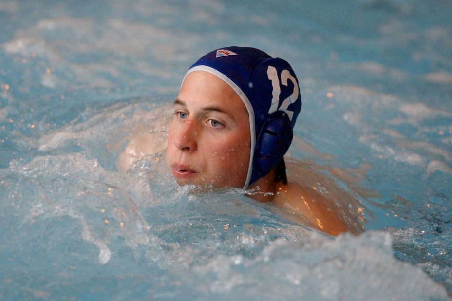 Prince William makes his water polo debut for the Scottish national universities squad during the annual Celtic Nations tournament in April 2004. William was attending the University of St. Andrews.