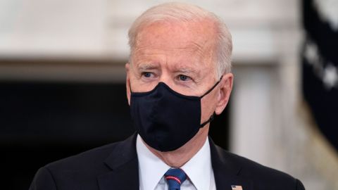 President Joe Biden speaks during a meeting in the State Dining Room of the White House, Wednesday, March 24, 2021.