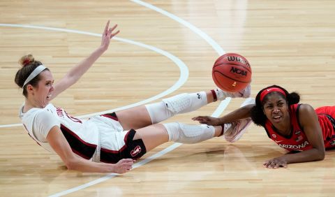 Lexie Hull and McDonald battle for a loose ball.