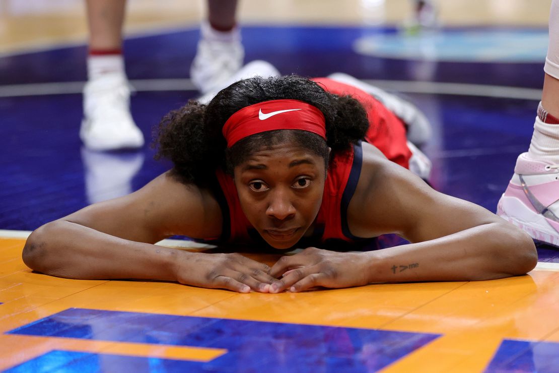 Aari McDonald of Arizona reacts to being fouled by a  Stanford player in the championship game of the 2021 NCAA Women's Basketball Tournament in April.