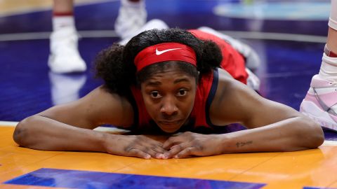 Aari McDonald of Arizona reacts to being fouled by a Stanford player in the championship game of the 2021 NCAA Women's Basketball Tournament in April.