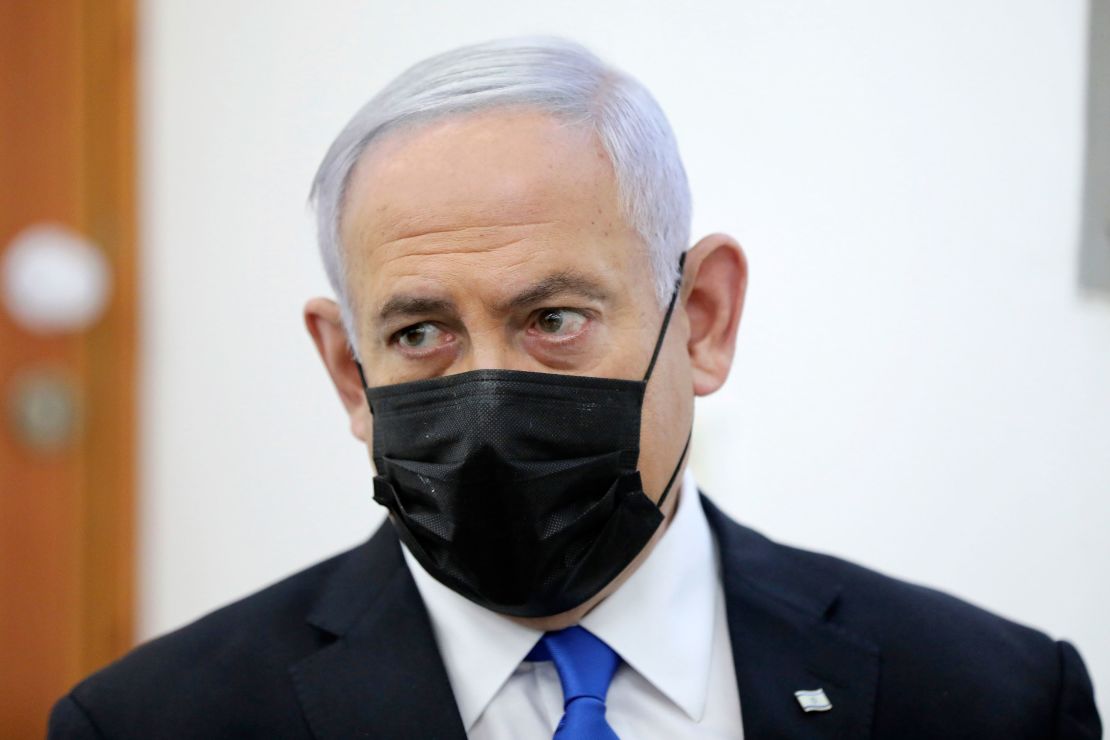 Netanyahu attends Monday's hearing at the Jerusalem district court.