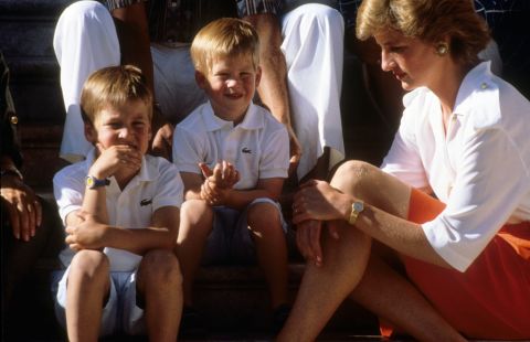 In 1988, Prince Charles and Princess Diana visit Palma De Mallorca, Spain, with their two sons.