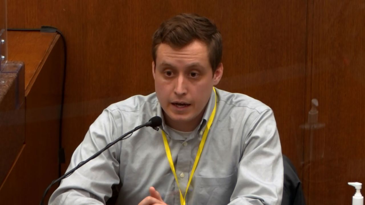 Dr. Bradford Wankhede Langenfeld, an emergency physician at Hennepin County Medical Center who provided treatment to George Floyd, testifies on April 5, 2021.