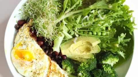 Kooienga's Foundational Five Eggs, Beans and Greens Nourish Meal is a savory option for a balanced breakfast.