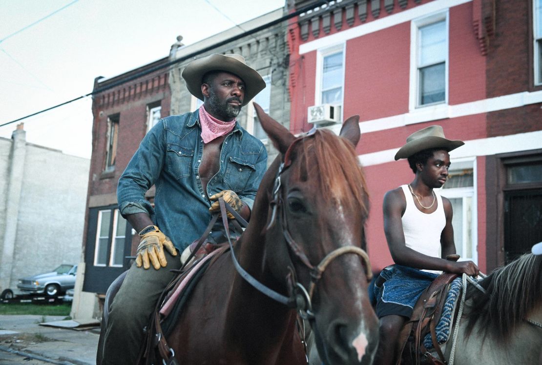 Idris Elba as Harp and Caleb McLaughlin as his son Cole in Netflix's "Concrete Cowboy."