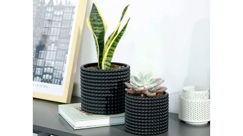 Potey Black Ceramic Hobnail Patterned Planter Pots