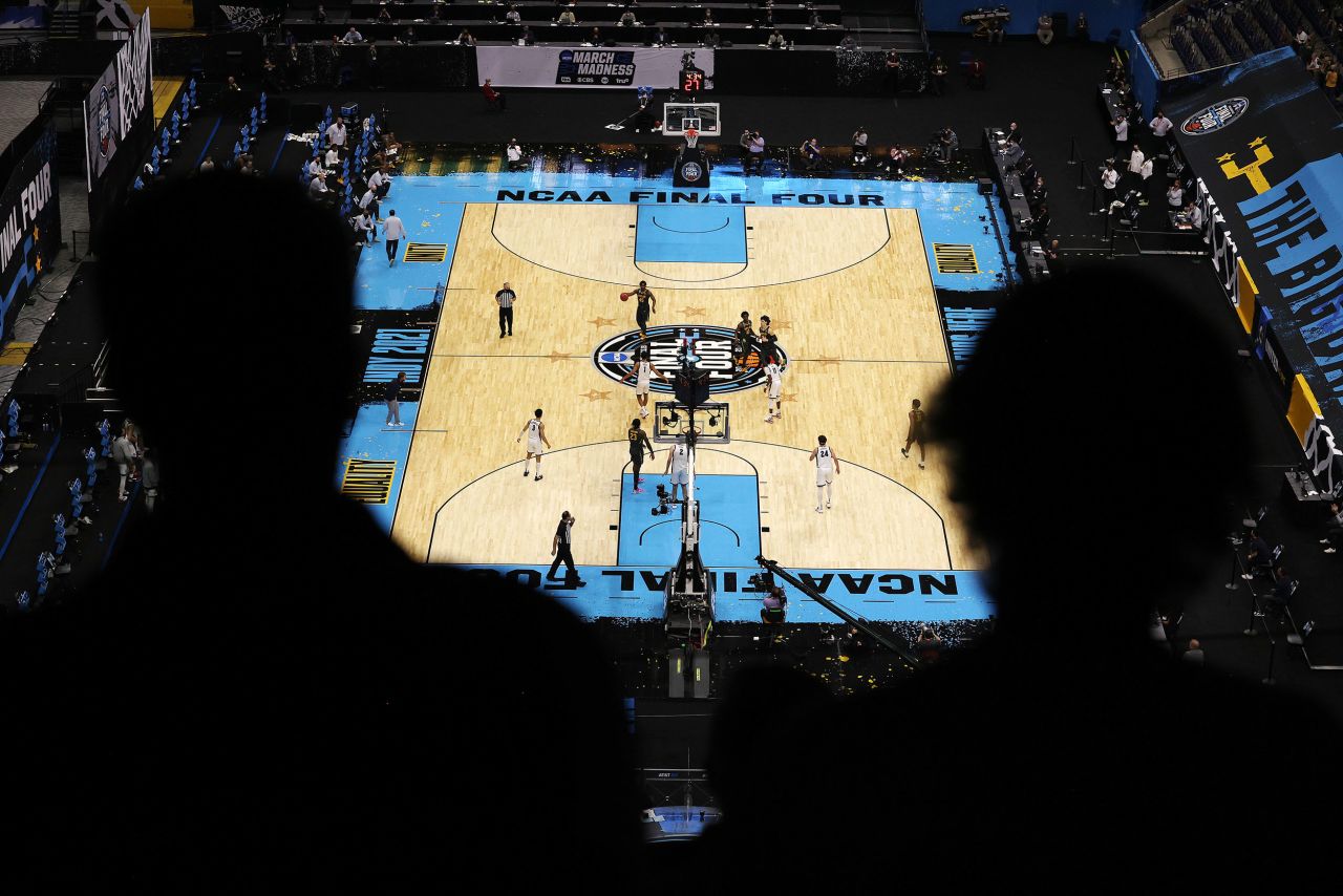 Fans get an overhead view of the court during Monday night's final at Lucas Oil Stadium.
