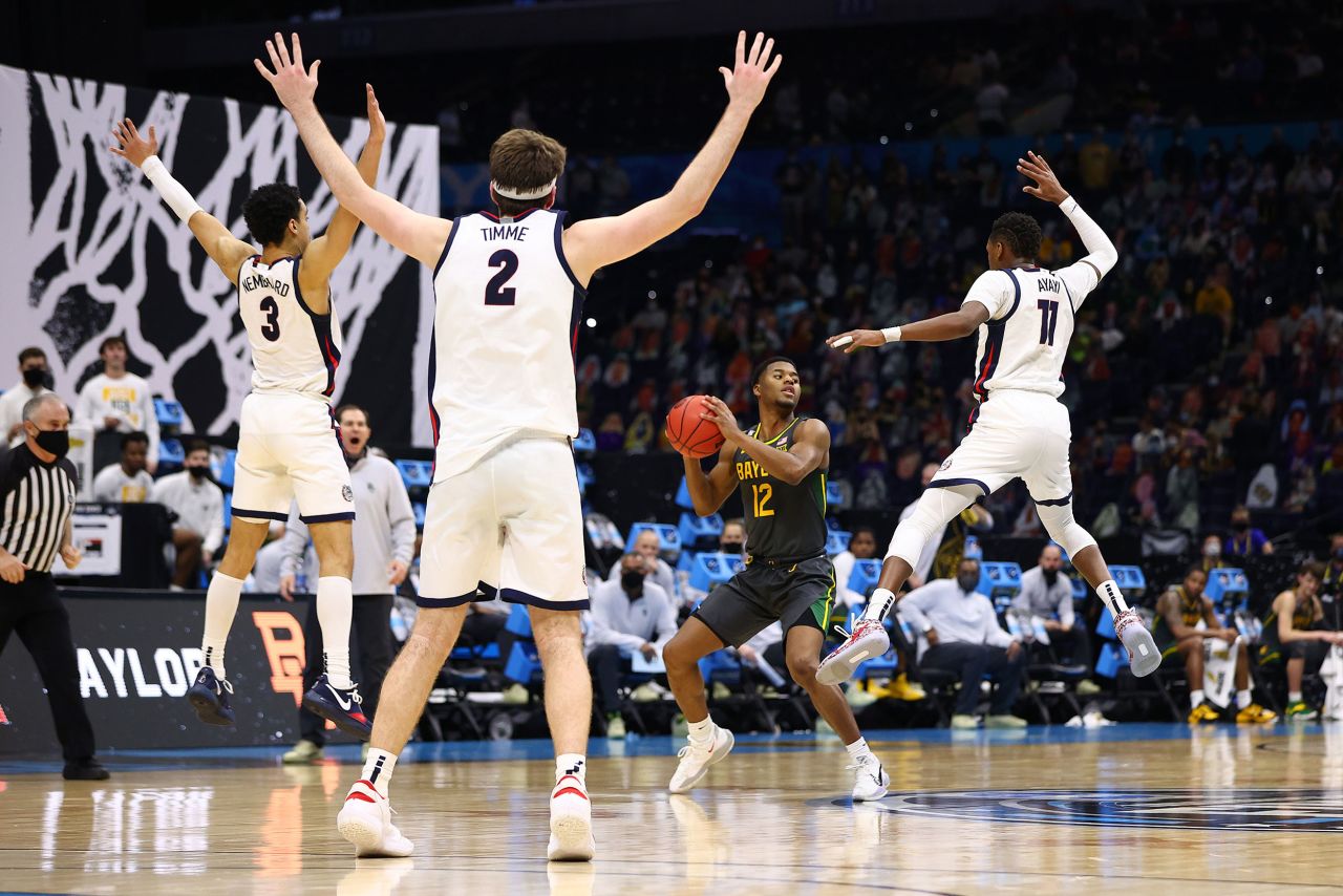 Baylor's Jared Butler looks for a teammate to pass to. Butler had 22 points and seven assists on Monday night.