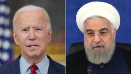 US President Joe Biden, left, and Iranian President Hassan Rouhani