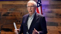Senate Minority Leader Mitch McConnell, R-Ky., addresses the media at a COVID vaccination site at Kroger Field in Lexington, Ky., Monday, April 5, 2021. 