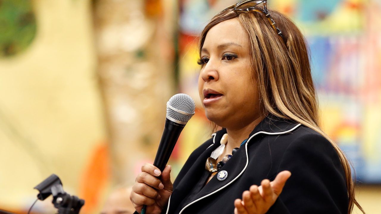 In this March 7, 2019, file photo, Lynne Patton speaks to residents of the Queensbridge House in New York during a community town hall meeting.