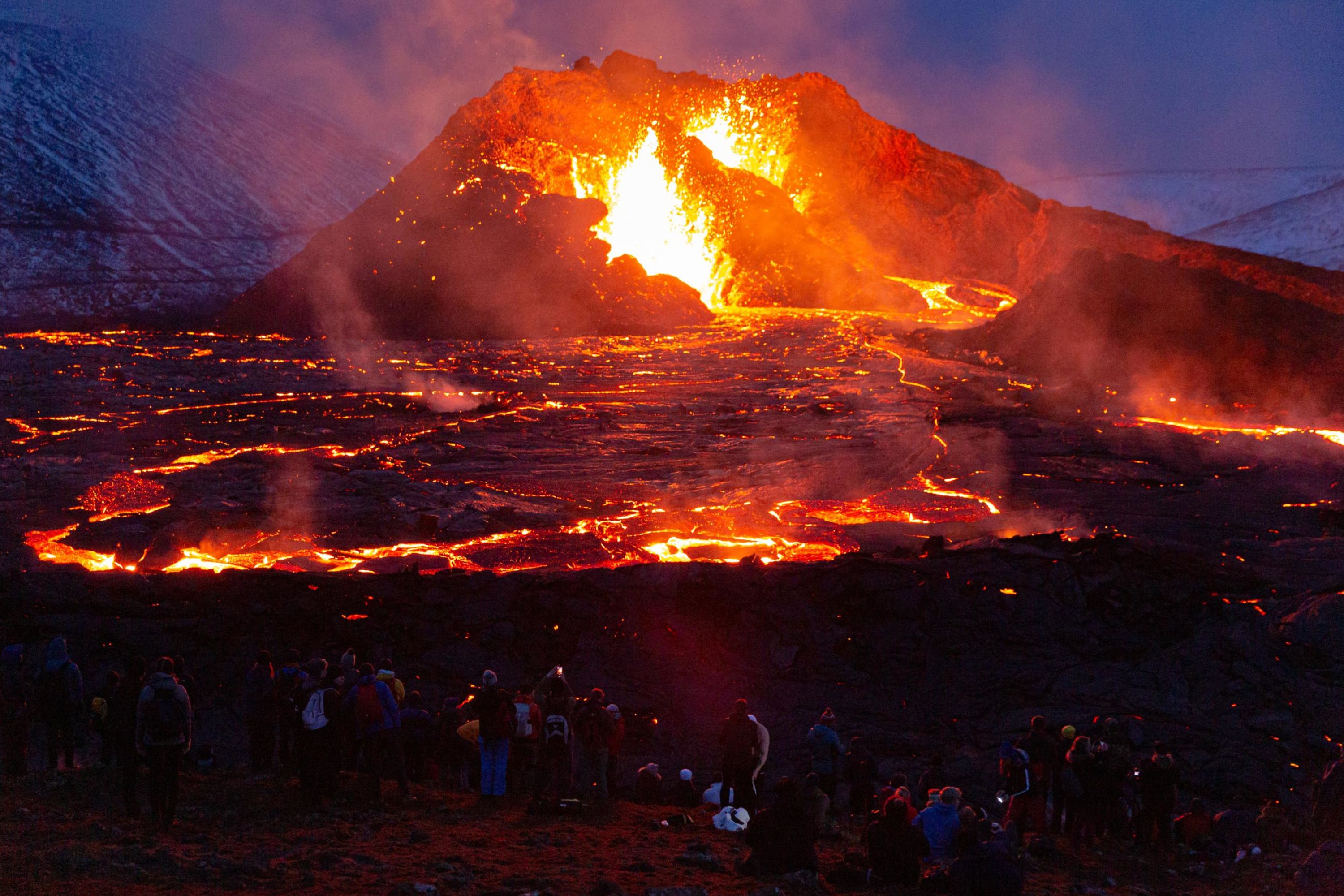 Lava spews out of a volcano on Iceland's Reykjanes peninsula on March 28. The volcano erupted nine days earlier.