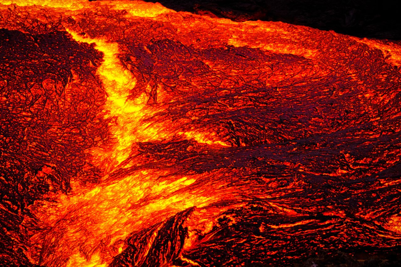Lava flows from the volcano on March 25.