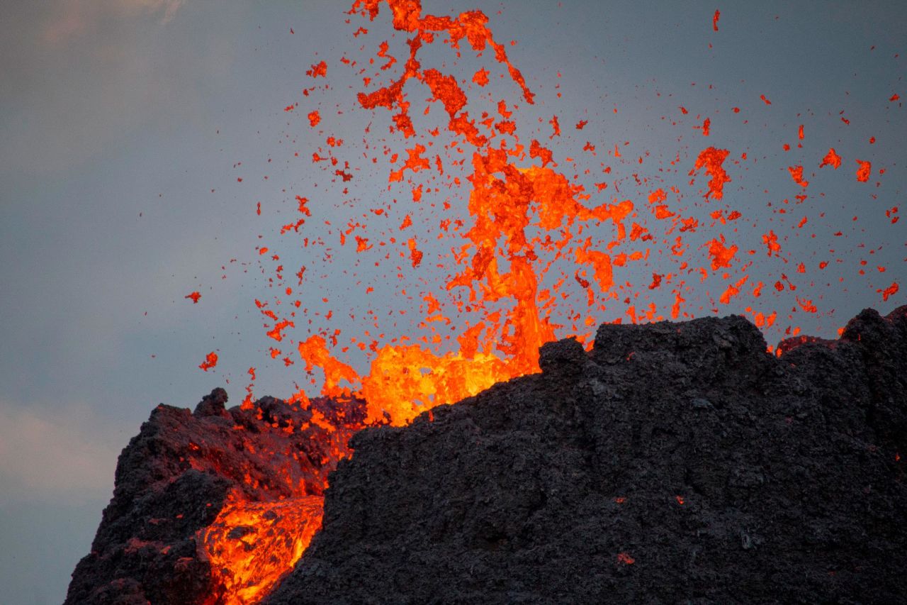 Lava splashes at the volcano on March 23.