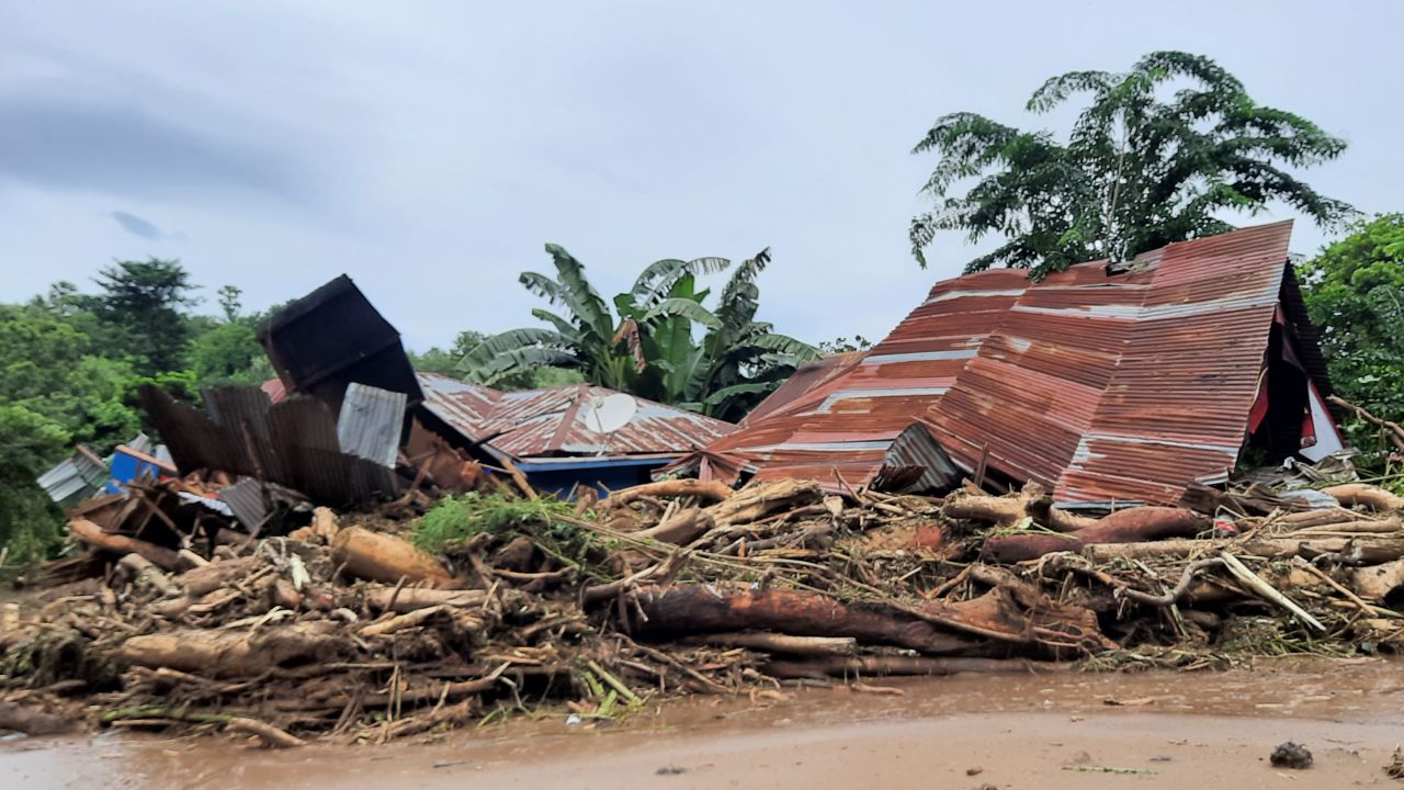 Homes damaged after a fllash flood in East Flores, Indonesia, on April 5.