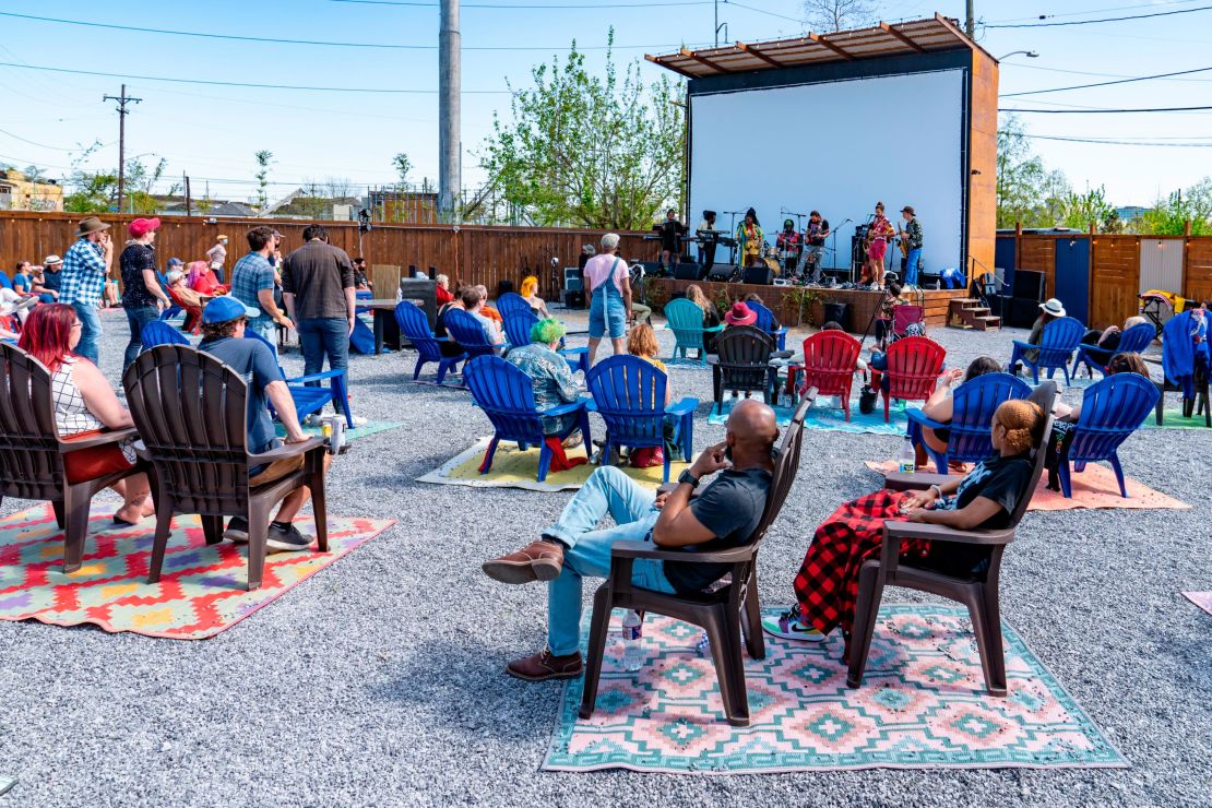 New Orleans-based musical group Tank and The Bangas perform for a masked and physically distanced crowd at The Broadside, an outdoor venue in New Orleans, on March 21.