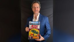 This photo provided by Metropolis Collectibles on Tuesday, April 6, 2021, shows Vincent Zurzolo, co-owner of ComicConnect, holding Action Comics first edition 1938 comic book marking Superman's first appearance, which has sold for an historic, record-breaking $3,250,000.