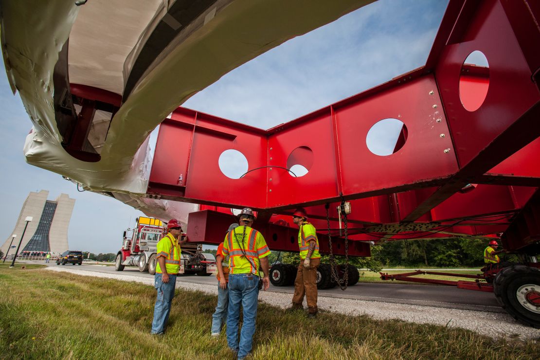 The muon g-2 equipment being transported to Fermilab.